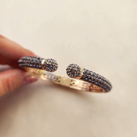 Vintage Joan Boyce Purple Rhinestone Rose Gold Clamper Bangle Bracelet Crystals - Picture 11 of 12